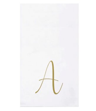 Vietri Papersoft Napkins Gold Monogram Guest Towels - A (Pack of 20)