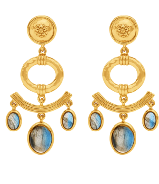Capucine de Wulf Cleopatra Chandelier Earrings in Hammered Gold/Blue Labradorite