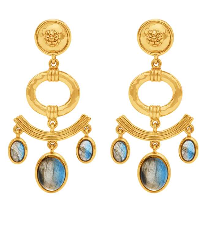Cleopatra Chandelier Earrings in Hammered Gold/Blue Labradorite
