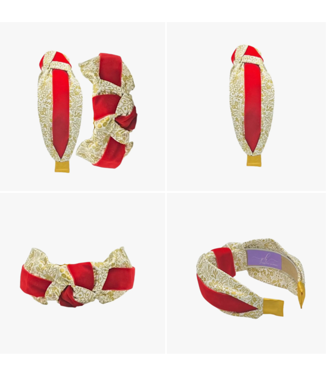 Gold Botanical with Red Velvet Christmas Knotted Headband