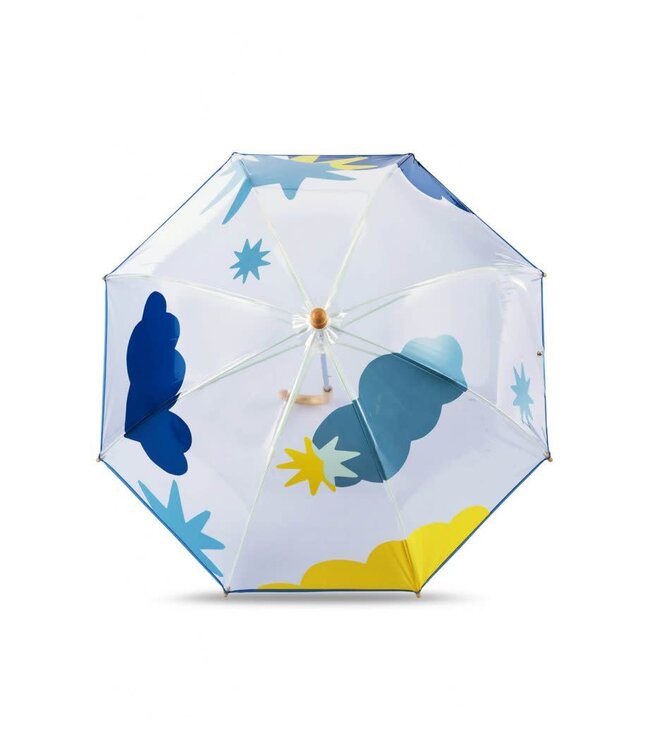 Kids clear dome umbrella - blue and yellow cloud and star print - SVALBARD