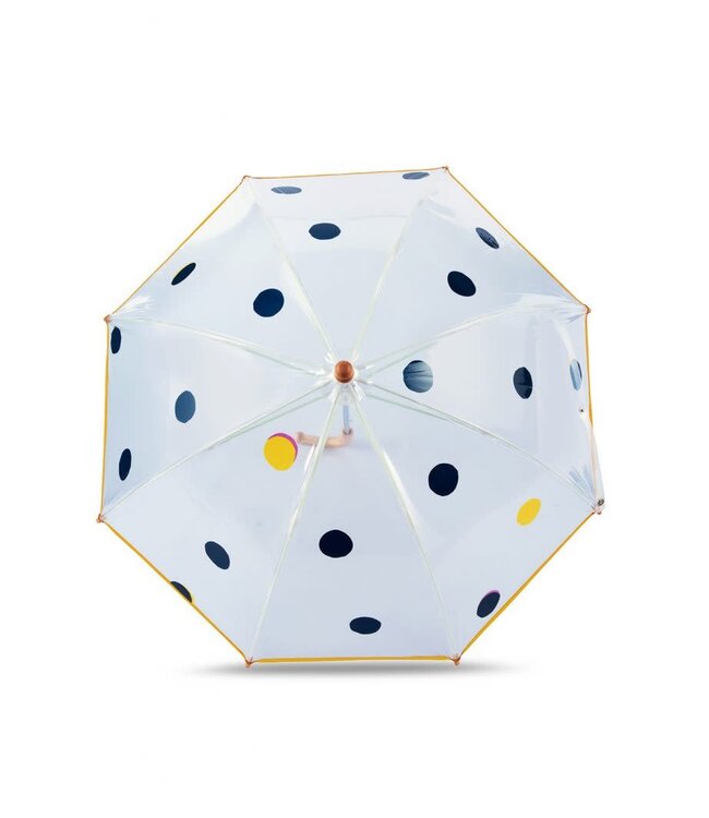 Kids clear dome umbrella - navy and yellow polka dots - YORK