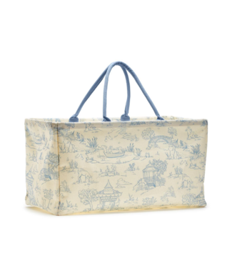 Two's Company Blue Toile Hamper/Storage Tote