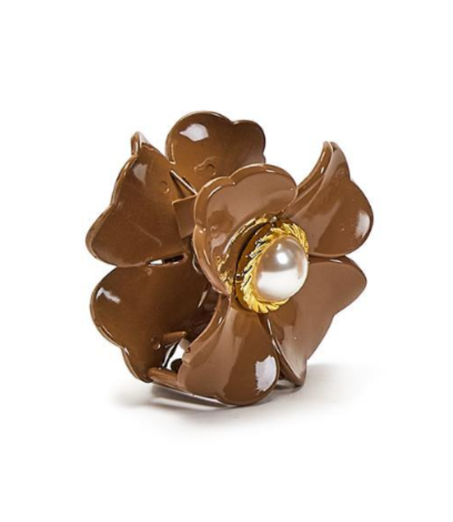 Brown Flower Clip with Pearl