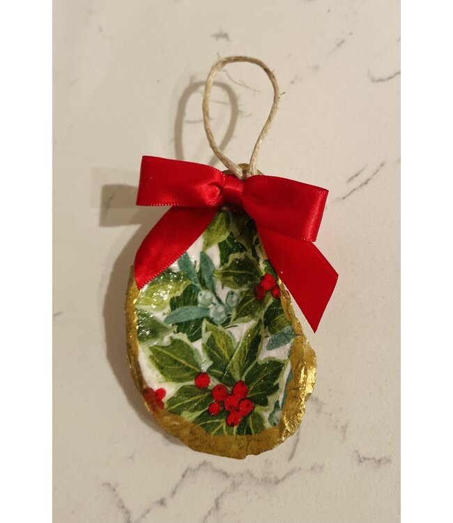 Oyster Decoupage Holly Ornament