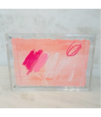 Deceaux Art 5x7 Abstract on Paper with Acrylic Frame Peach