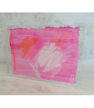 Deceaux Art 5x7 Abstract on Paper with Acrylic Frame Pink