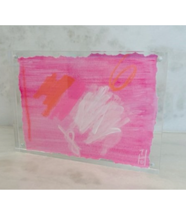 5x7 Abstract on Paper with Acrylic Frame Pink