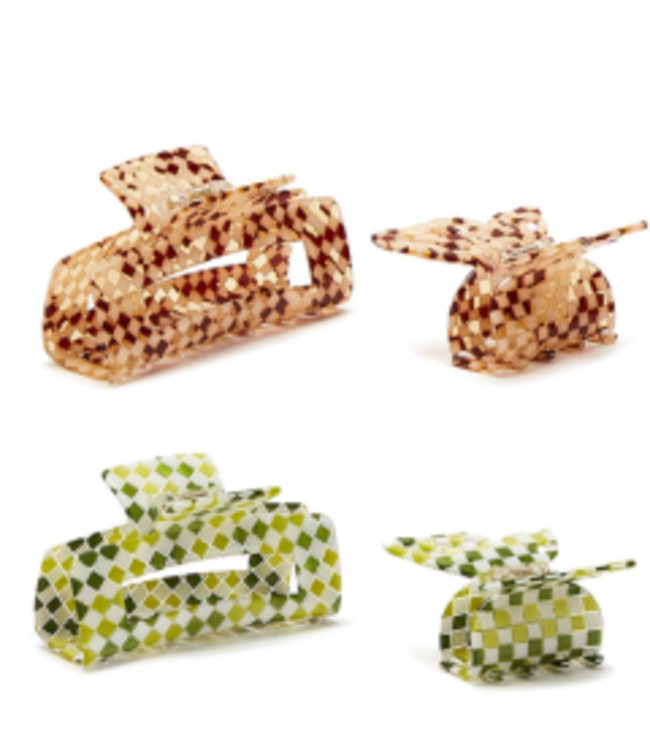Mini Checkered Claw Clip Green Butterfly