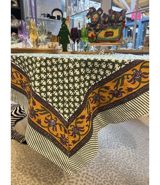 Pacific & Rose Textiles Green Buti Tablecloth 60''x60''