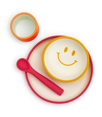 Two's Company Happy Silicone Meal Time Set in Gift Box Includes: Plate, Bowl (10 oz.), Cup (6 oz.)