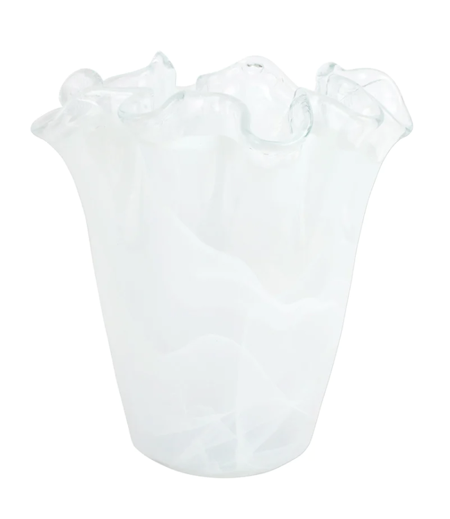 Onda Glass White Ruffled Vase