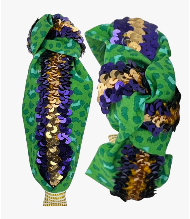 Mardi Gras Green Leopard with Purple and Gold Sequin