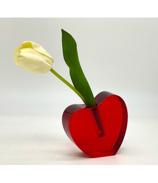 Tizo Crystal Glass Heart Shape Vase Small Red