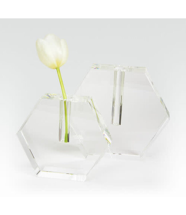 Crystal Glass Bud Vase Hexagon Flat Small
