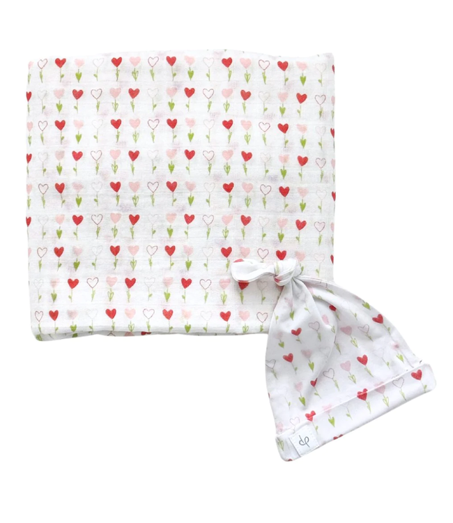 Bamboo Muslin Swaddle Blanket & Topknot Set Growing Love