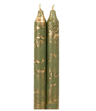 Northern Lights Moss Green with Gold Decorative Tapers 2 Pack