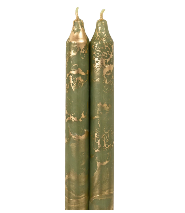 Moss Green with Gold Decorative Tapers 2 Pack