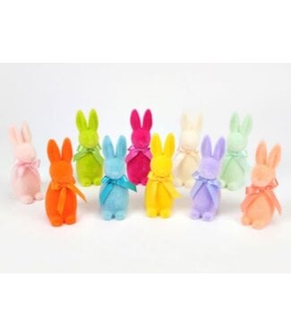 One Hundred 80 Degrees Flocked Button Nose Bunny 6'' Assorted Colors (Sold Separately)