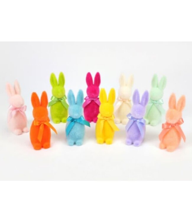 Flocked Button Nose Bunny 6'' Assorted Colors (Sold Separately)