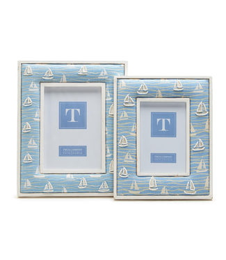 Two's Company Sailboat Hand-Beaded White Washed Photo Frame 4 x 6