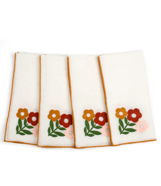 Misette Floral Embroidered Linen Napkins in Amber (Set of 4)