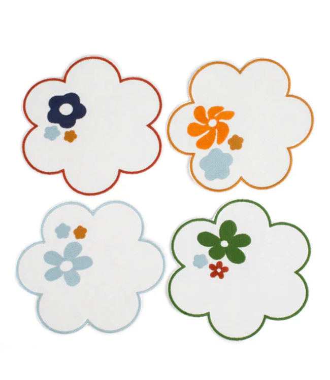 Floral Embroidered Linen Coasters (Set of 4)