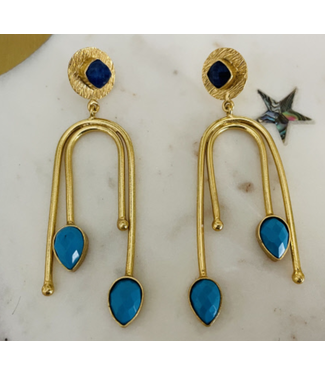 Elyssa Bass Jewelry Turquoise and Sapphire Statement U Drop Earrings