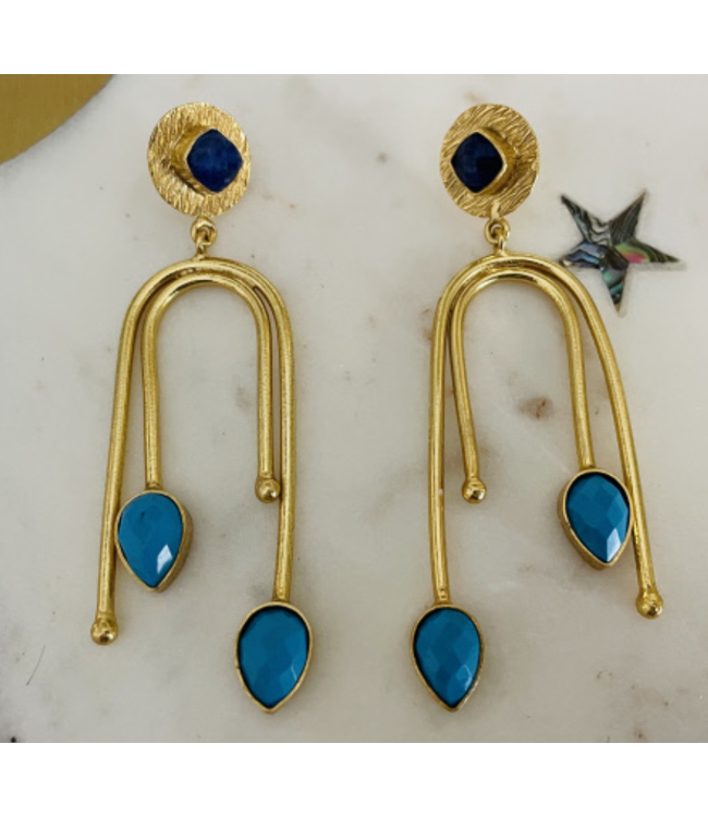 Turquoise and Sapphire Statement U Drop Earrings