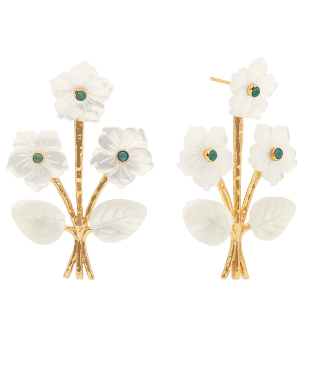 Mermaid Garden Bouquet Post Earrings MOP/Ocean Jade