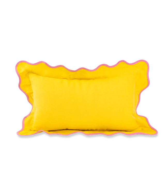 Darcy Linen Lumbar Pillow - Yellow + Light Pink - WITH INSERT