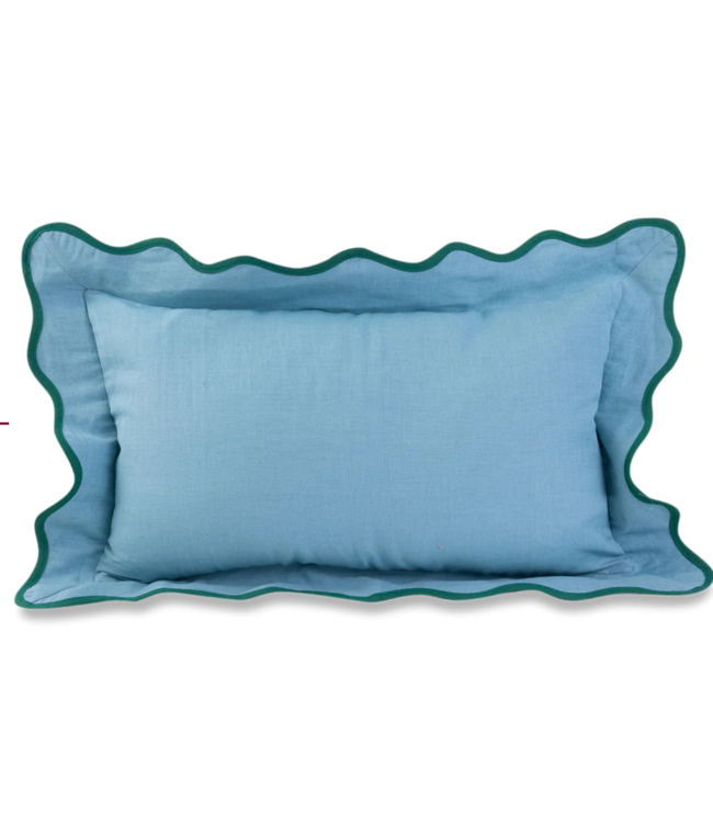 Darcy Linen Lumbar Pillow - Aqua + Green - WITH INSERT