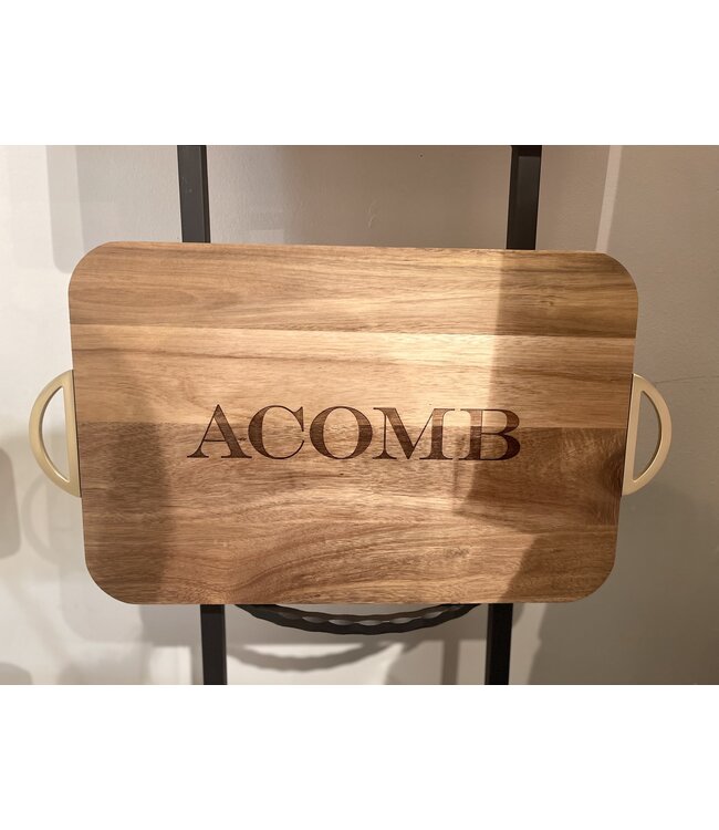 18x12" Acacia Wood Rectangle with rounded edges with Gold Handle Half Circle Open