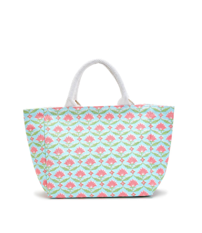 Floral Block Print Thermal Lunch Tote Bag