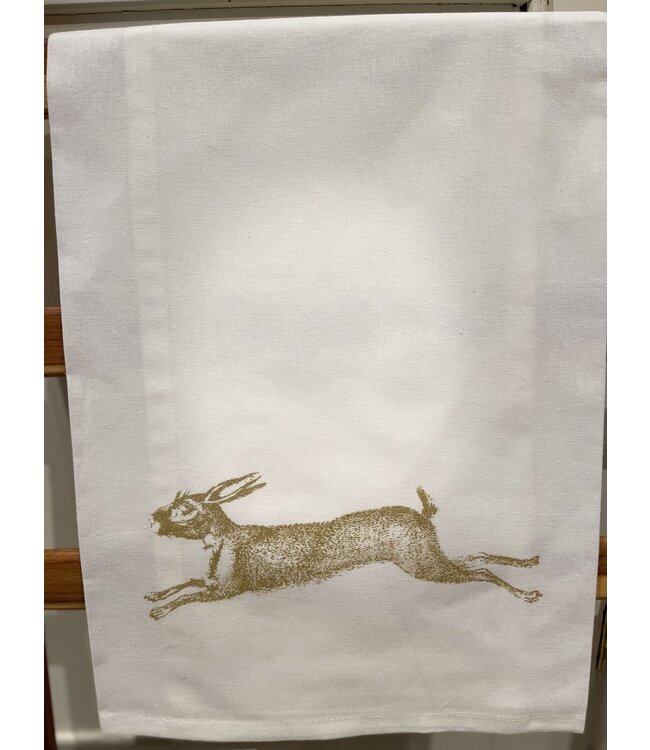 Cottontail Leaping Gold Rabbit Tea Towel