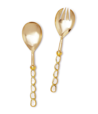 Two's Company Keshi Mother of Pearl Set of 2 Servers  - Stainless Steel/Brass