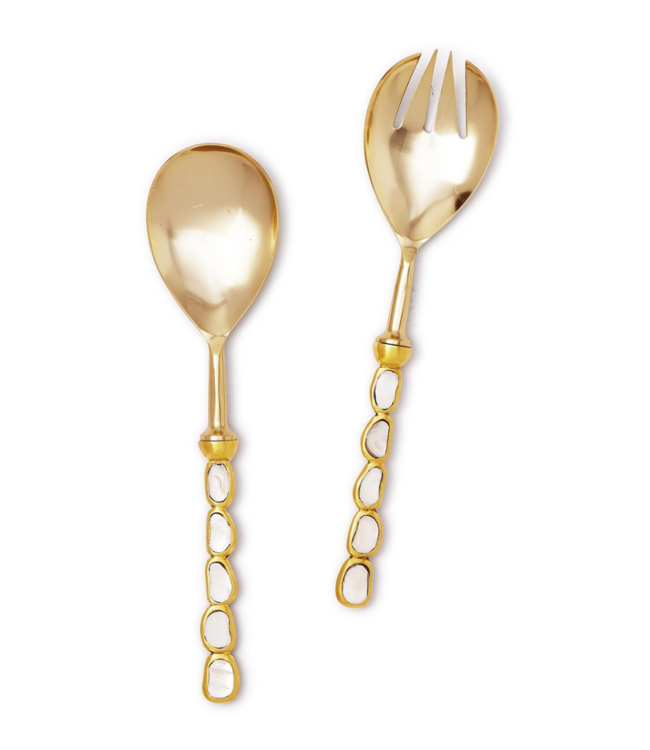 Keshi Mother of Pearl Set of 2 Servers  - Stainless Steel/Brass