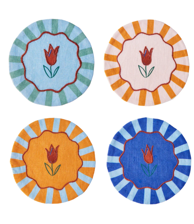 Jardin Embroidered Linen Coasters (Set of 4)