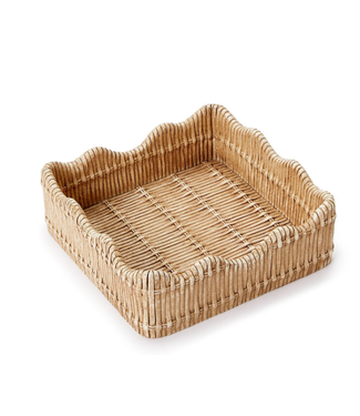 Two's Company Scalloped Edge Basket Weave Pattern Cocktail Napkin Holder
