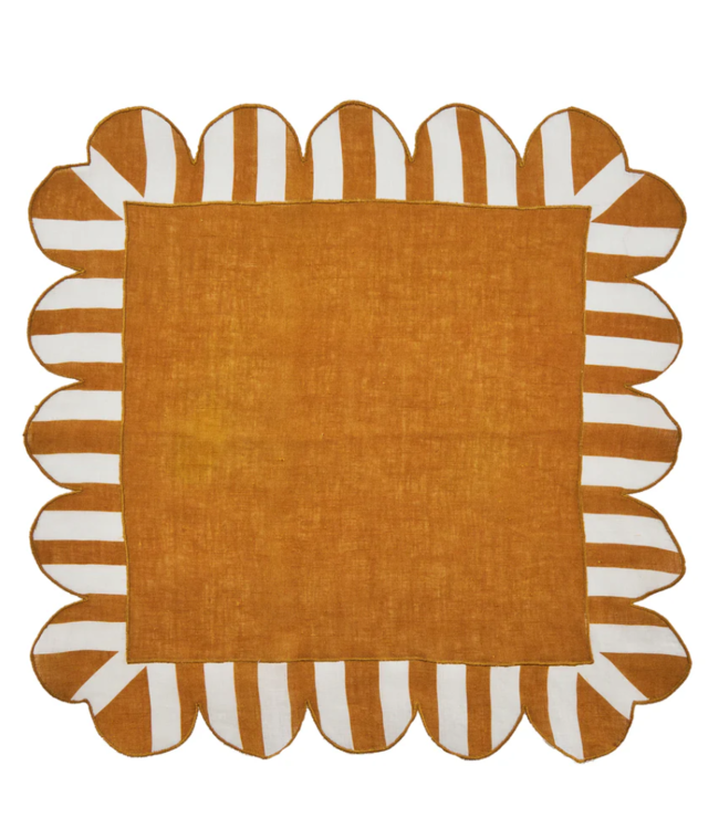 Amber Jardin Embroidered Linen Scalloped Stripe Napkins with Color Backing (Set of 4)