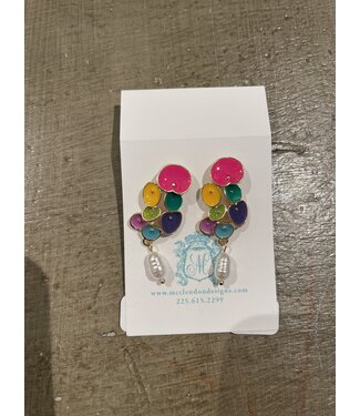 Laura McClendon Multi-color with Pearl Drop Earrings
