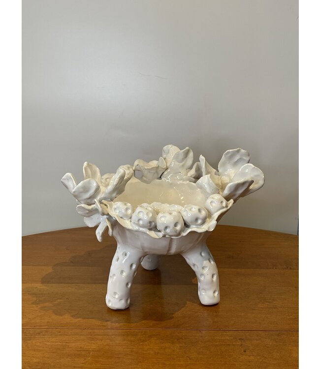 All White Footed Pea Pod Flower Bowl