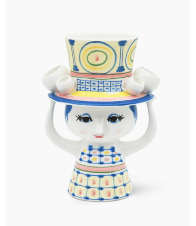 Bjørn Wiinblad Lady with Hat Vase, Blue, H: 8.1''