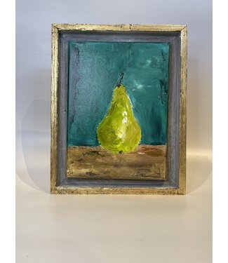 Claudia Nelson Pear Painting with Green Background 15x12