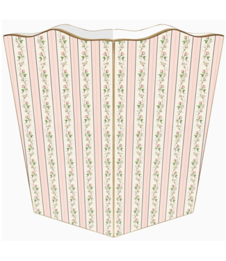Marye-Kelley Dainty Rose Stripe Wastepaper Basket Scalloped Top