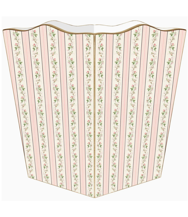 Dainty Rose Stripe Wastepaper Basket Scalloped Top
