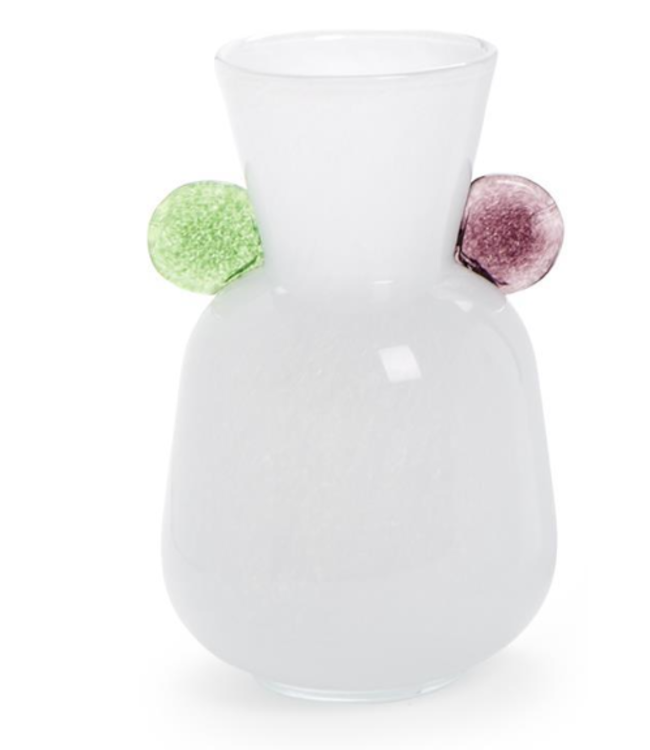 Contempo White Art Glass Vase Purple/Green 5"
