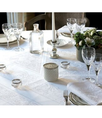 Garnier Thiebaut Alexandrine Snow Tablecloth 69'' x 120'' Organic Cotton