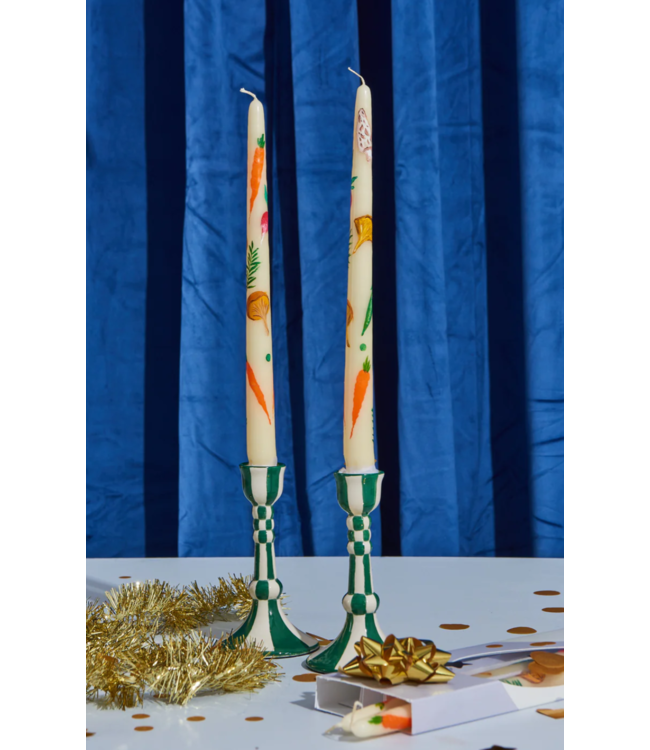Still Life Hand-Painted Ceramic Candleholder (Set of 2)
