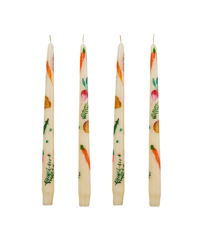Still Life Hand-Painted Veggies Taper Candles (Set of 4)